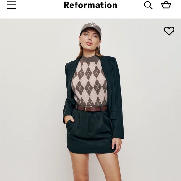 NWT Reformation Corso Cashmere Sweater Vest cropped length argyle pattern print - Picture 6 of 6